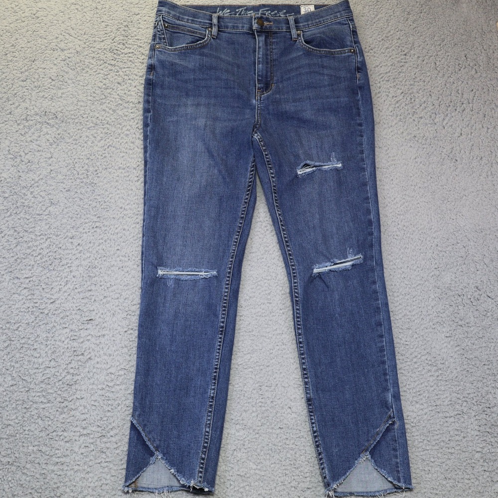 We The Free Free People Distressed Tulip Hem Straight Leg Jeans Blue Size 30